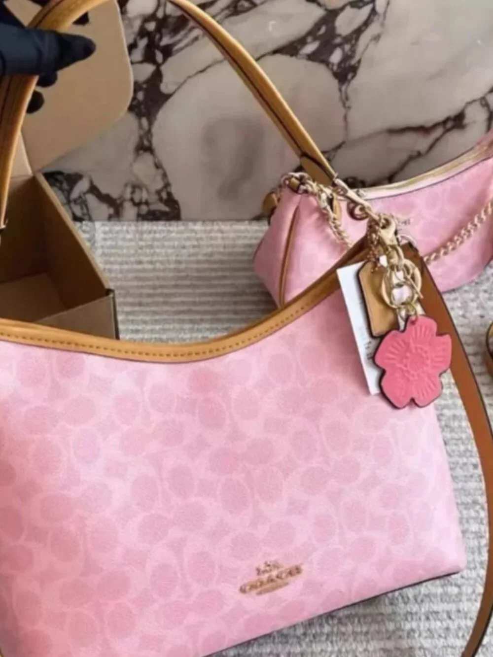 Coach Laurel Shoulder Bag In Signature Canvas With Charms Gold/Powder Pink CEL12
